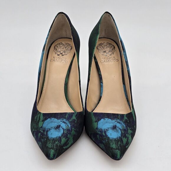 Vince Camuto VC Savilla Heels Size 9M Vero Cuoio Blue and Green Fabric - Picture 3 of 9
